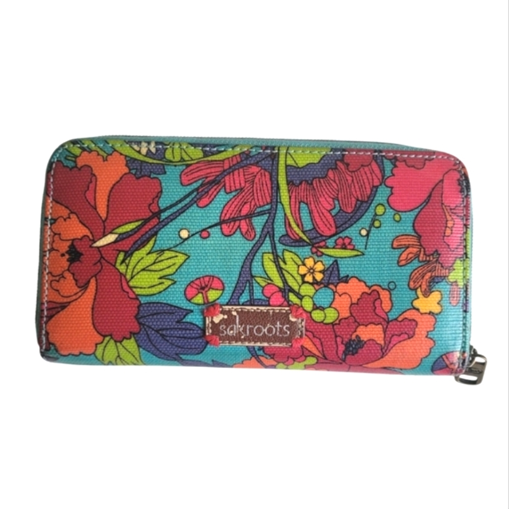 Sakroots Wallet Colorful Floral Butterfly Boho Blue Red